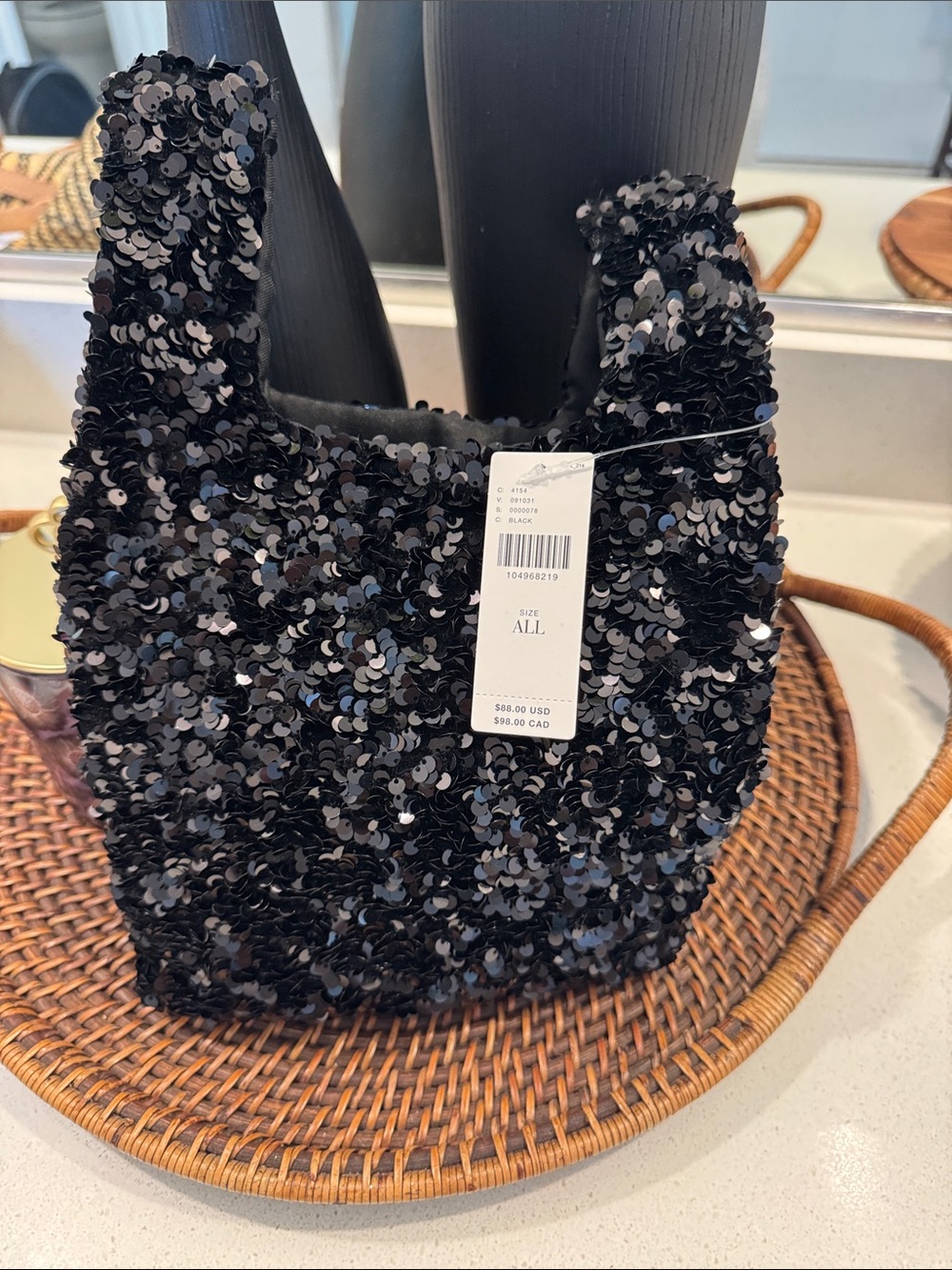 Anthropology Sequin Mini Tote Bag - Black
